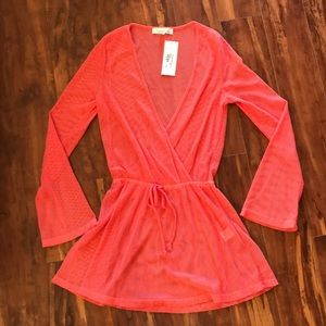 Coral long sleeve swim coverup dress. NWT 🆕️